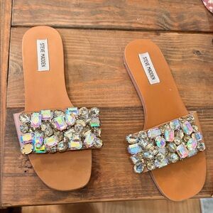 Steve Madden Tan Jewel Embellished Slide Sandals - Tan